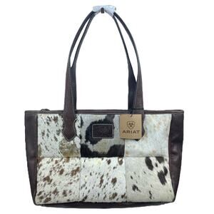Ariat Savannah Calf Hair Patchwork Large Leather Tote Bag Brown